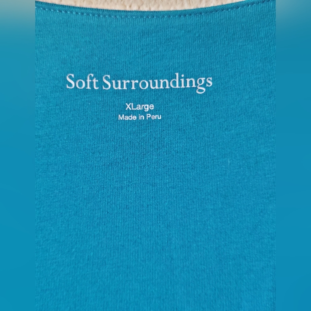 NWT Soft Surroundings Alyssa Knit Top Blue Overlap Size XL Pima Long 3/4 Sleeve - Picture 4 of 6